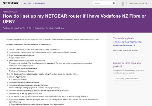 
                            12. How do I set up my NETGEAR router if I have Vodafone NZ Fibre or ...