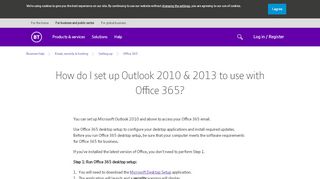 
                            9. How do I set up Outlook 2010 & 2013 to use with Office 365? | BT ...