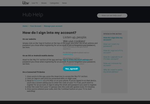 
                            5. How do I sign into my account? – ITV