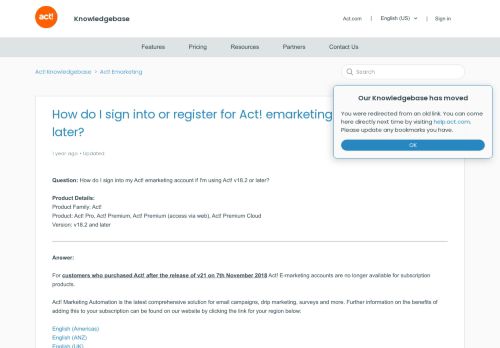 
                            2. How do I sign into or register for Act! emarketing in Act! v18.2 and later ...