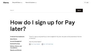 
                            3. How do I sign up for pay later? - Klarna US