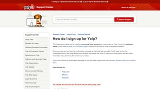 
                            2. How do I sign up for Yelp? | Support Center | Yelp