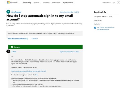 
                            2. How do i stop automatic sign in to my email account? - Microsoft ...