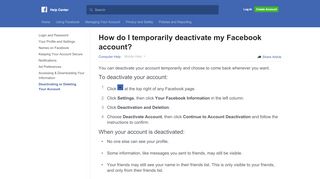 
                            4. How do I temporarily deactivate my Facebook account? | ...