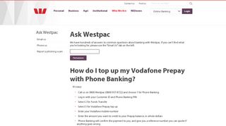 
                            9. How do I top up my Vodafone Prepay with Phone ... - Ask Westpac