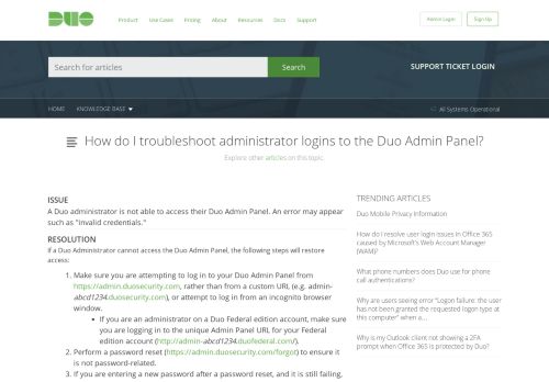 
                            7. How do I troubleshoot Duo Admin Panel login issues?