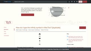
                            1. How do I type the infinity symbol in MacTex? - TeX - LaTeX Stack ...