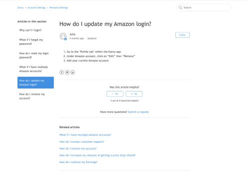 
                            13. How do I update my Amazon login? – Earny