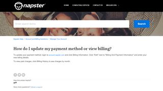
                            12. How do I update my payment method or view billing? – Napster Help