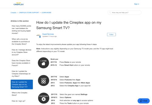 
                            12. How do I update the Cineplex app on my Samsung Smart TV ...