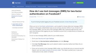 
                            3. How do I use text messages (SMS) for two-factor ... - Facebook