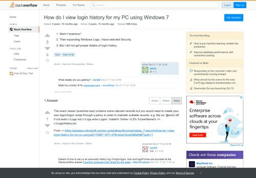 
                            4. How do I view login history for my PC using Windows 7 - Stack Overflow