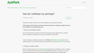 
                            4. How do I withdraw my earnings? – JustPark | Help and Support