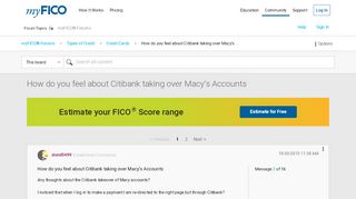 
                            11. How do you feel about Citibank taking over Macy's ... - myFICO ...
