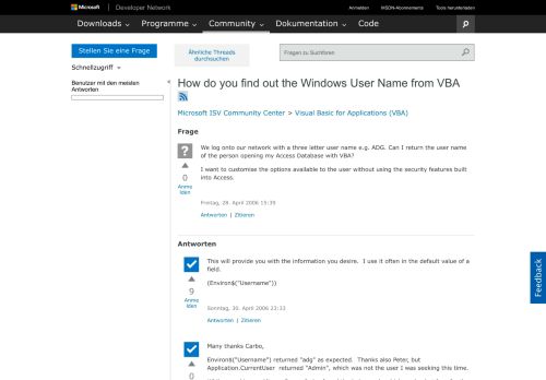 
                            1. How do you find out the Windows User Name from VBA - MSDN - Microsoft