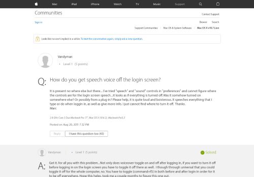 
                            3. How do you get speech voice off the login… - Apple Community