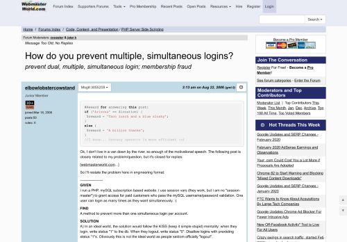 
                            13. How do you prevent multiple, simultaneous logins? - PHP Server ...