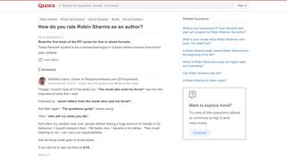 
                            13. How do you rate Robin Sharma as an author? - Quora
