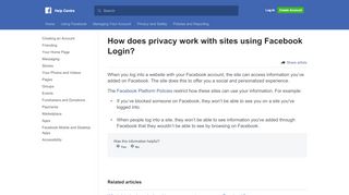 
                            4. How does privacy work with sites using Facebook Login? | Facebook ...