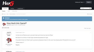 
                            5. How Hack Into Cpanel? - Hacks & Mods - Hak5 Forums