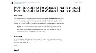 
                            12. How I hacked into the Warface in-game protocol - bl.ocks.org