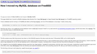 
                            9. How I moved my MySQL database on FreeBSD - LeMoDa.net