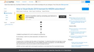 
                            6. How is Visual Studio 2015 licensed for MSDN subscribers? ...