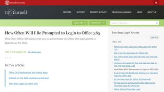 
                            10. How Often Will I Be Prompted to Login to Office 365 | IT@Cornell