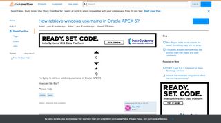 
                            1. How retrieve windows username in Oracle APEX 5? - Stack Overflow
