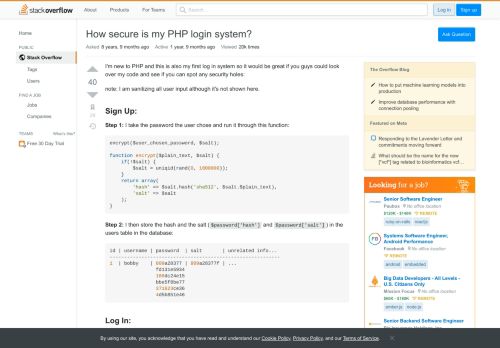 
                            3. How secure is my PHP login system? - Stack Overflow