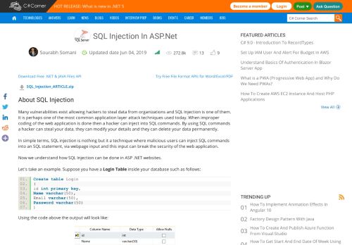 
                            2. How SQL Injection Is Possible In ASP.Net Websites - C# Corner