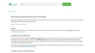 
                            2. How Teachers and Administrators Log In to DreamBox