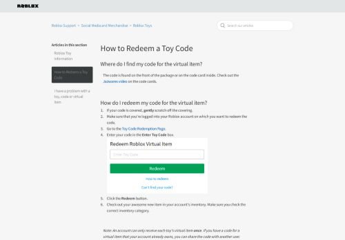 
                            6. How to a Redeem Toy Code – Roblox Support