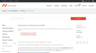 
                            9. How to access a hosting account via SSH - Hosting - Namecheap.com