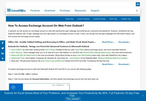 
                            6. How to access exchange account on web from Outlook? - ExtendOffice