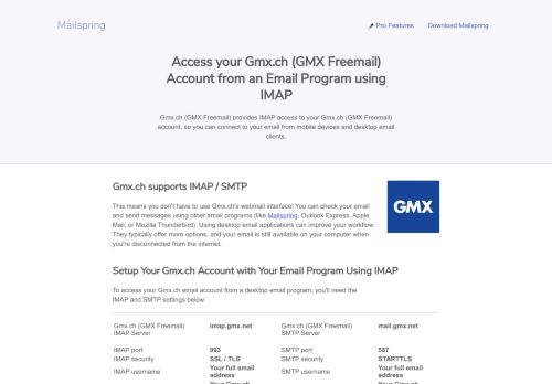 
                            11. How to access your Gmx.ch (GMX Freemail) email account using IMAP