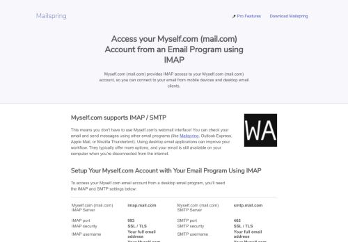 
                            2. How to access your Myself.com (mail.com) email account using IMAP