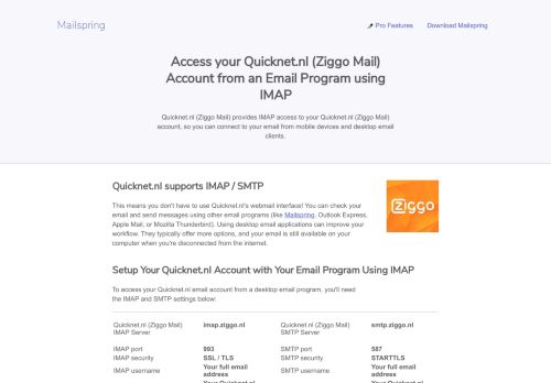 
                            9. How to access your Quicknet.nl (Ziggo Mail) email account using IMAP