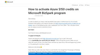 
                            5. How to activate Azure $150 credits on Microsoft BizSpark program ...