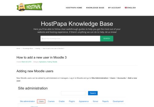 
                            13. How to add a new user in Moodle 3 - HostPapa Knowledge Base