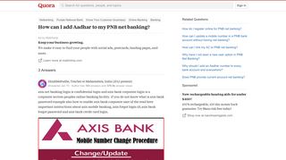 
                            12. How to add Aadhar to my PNB net banking - Quora