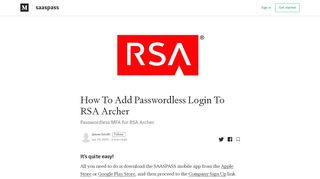 
                            8. How To Add Passwordless Login To RSA Archer – saaspass
