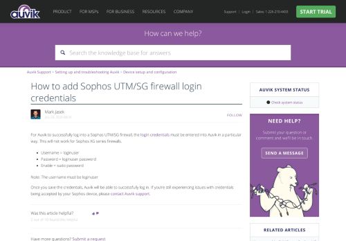 
                            8. How to add Sophos UTM/SG firewall login credentials – Auvik Support