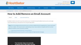 
                            2. How to Add/Remove an Email Account « HostGator.com Support Portal
