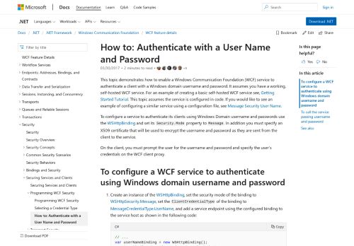 
                            6. How to: Authenticate with a User Name and Password | Microsoft Docs