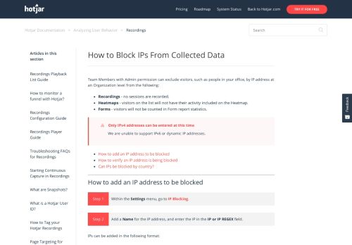 
                            12. How to Block IPs From Recorded Data – Hotjar Documentation