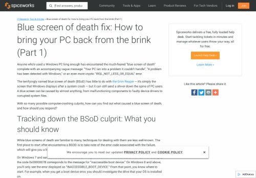 
                            5. How to bring your PC back from the Blue Screen of Death - Spiceworks