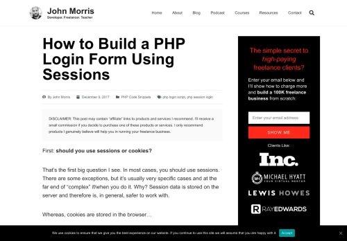 
                            3. How to Build a PHP Login Form Using Sessions - John Morris