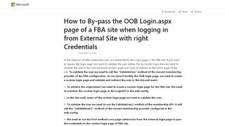 
                            11. How to By-pass the OOB Login.aspx page of a FBA site when logging ...