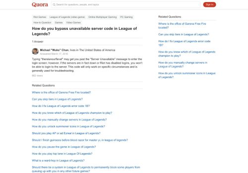 
                            7. How to bypass unavailable server code in League of Legends - Quora